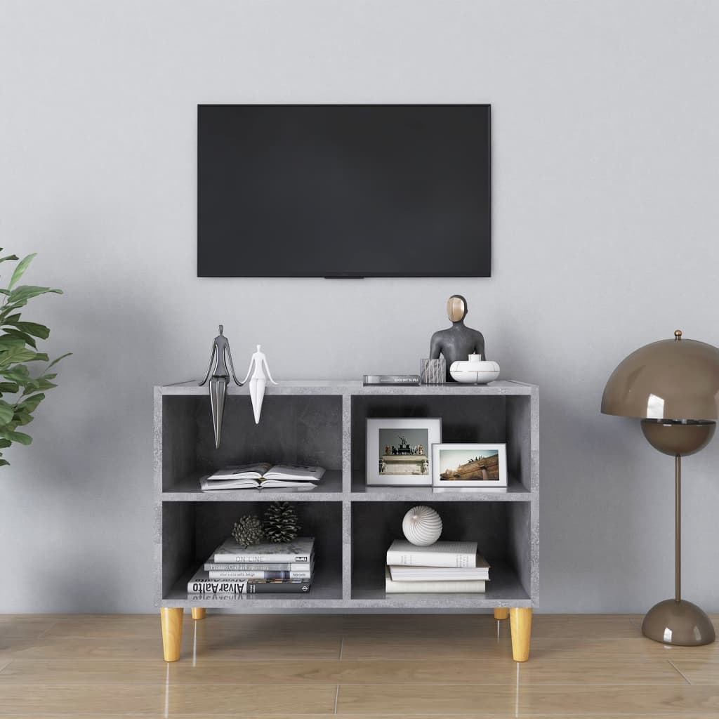 vidaXL Tv-meubel met massief houten poten 69,5x30x50 cm betongrijs