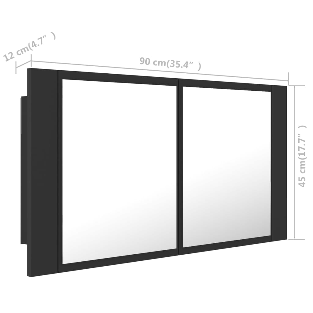 vidaXL Badkamerkast met spiegel en LED 90x12x45 cm acryl grijs