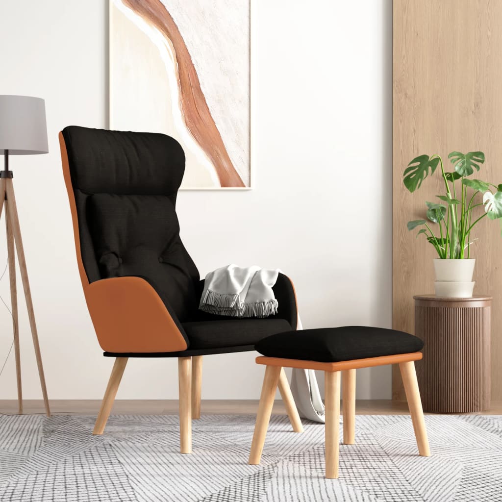 vidaXL Relaxstoel met voetenbankje kunstleer en stof zwart