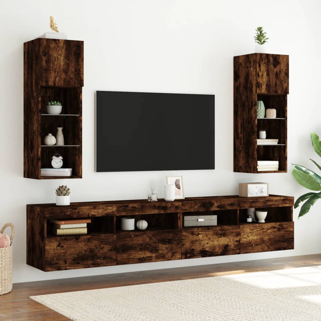 vidaXL Tv-meubels met LED-verlichting 2 st 30,5x30x90 cm gerookt eiken