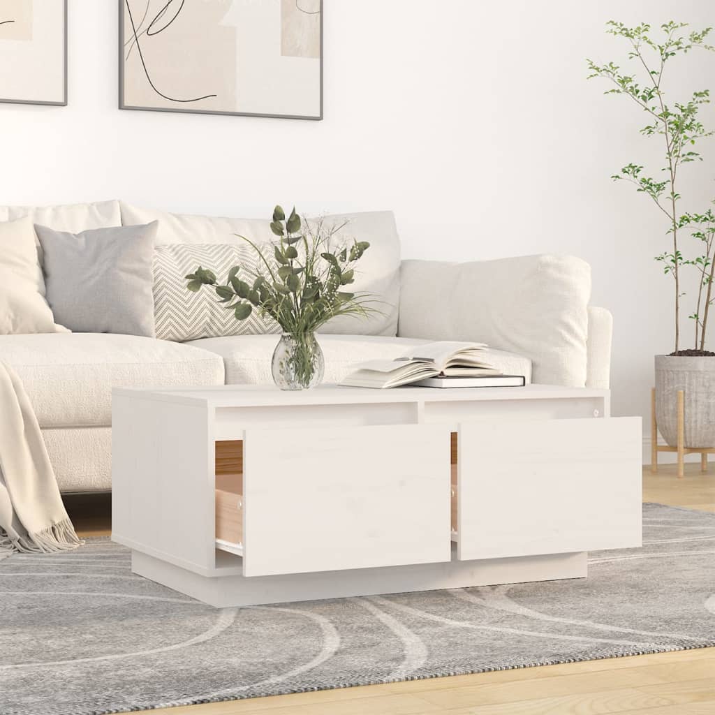 vidaXL Salontafel 80x50x35 cm massief grenenhout wit