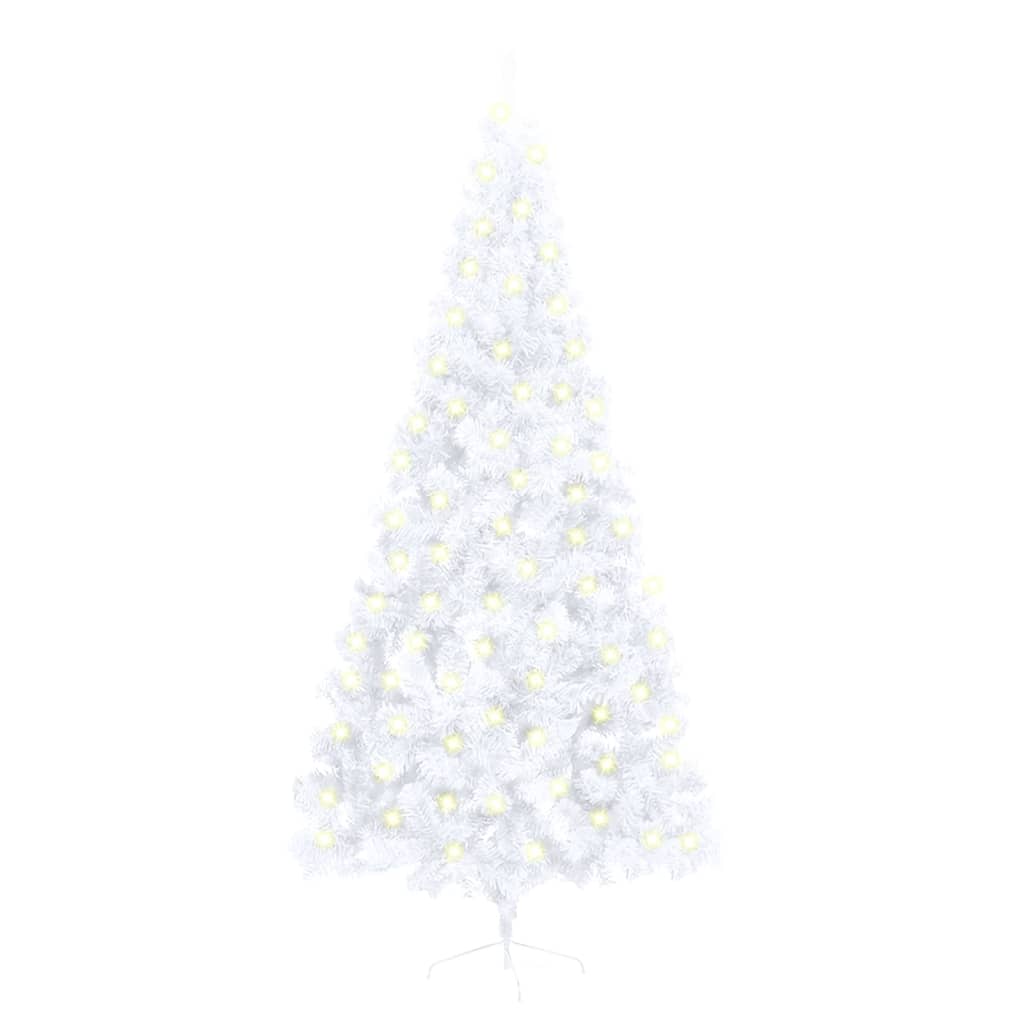 vidaXL Kunstkerstboom met verlichting half standaard 210 cm PVC wit