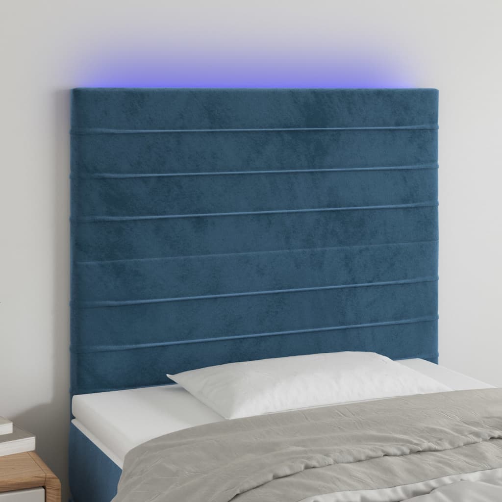 vidaXL Hoofdbord LED 90x5x118/128 cm fluweel donkerblauw