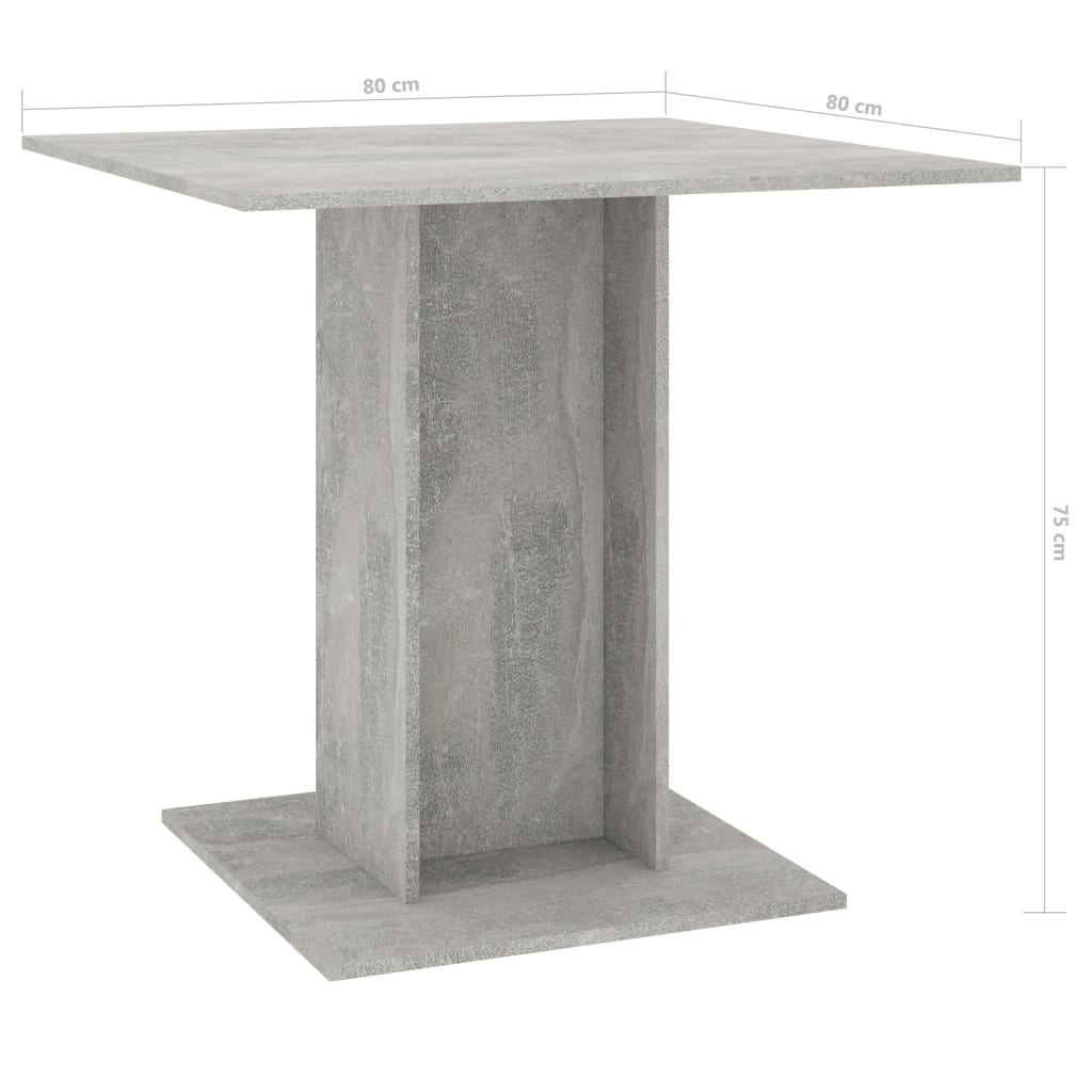 vidaXL Eettafel 80x80x75 cm bewerkt hout betongrijs