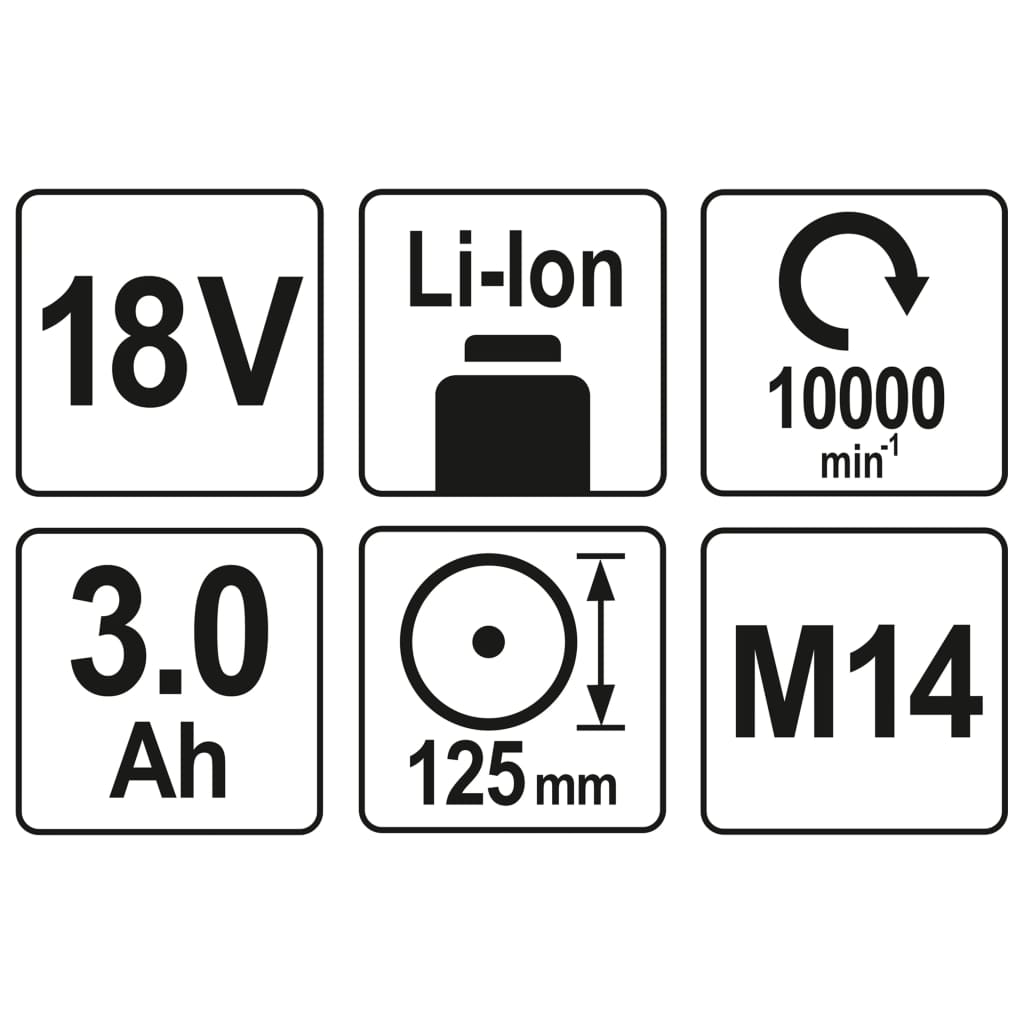 YATO Haakse slijperset met 2x3,0 Ah Li-ion-accu's 18 V 125 mm