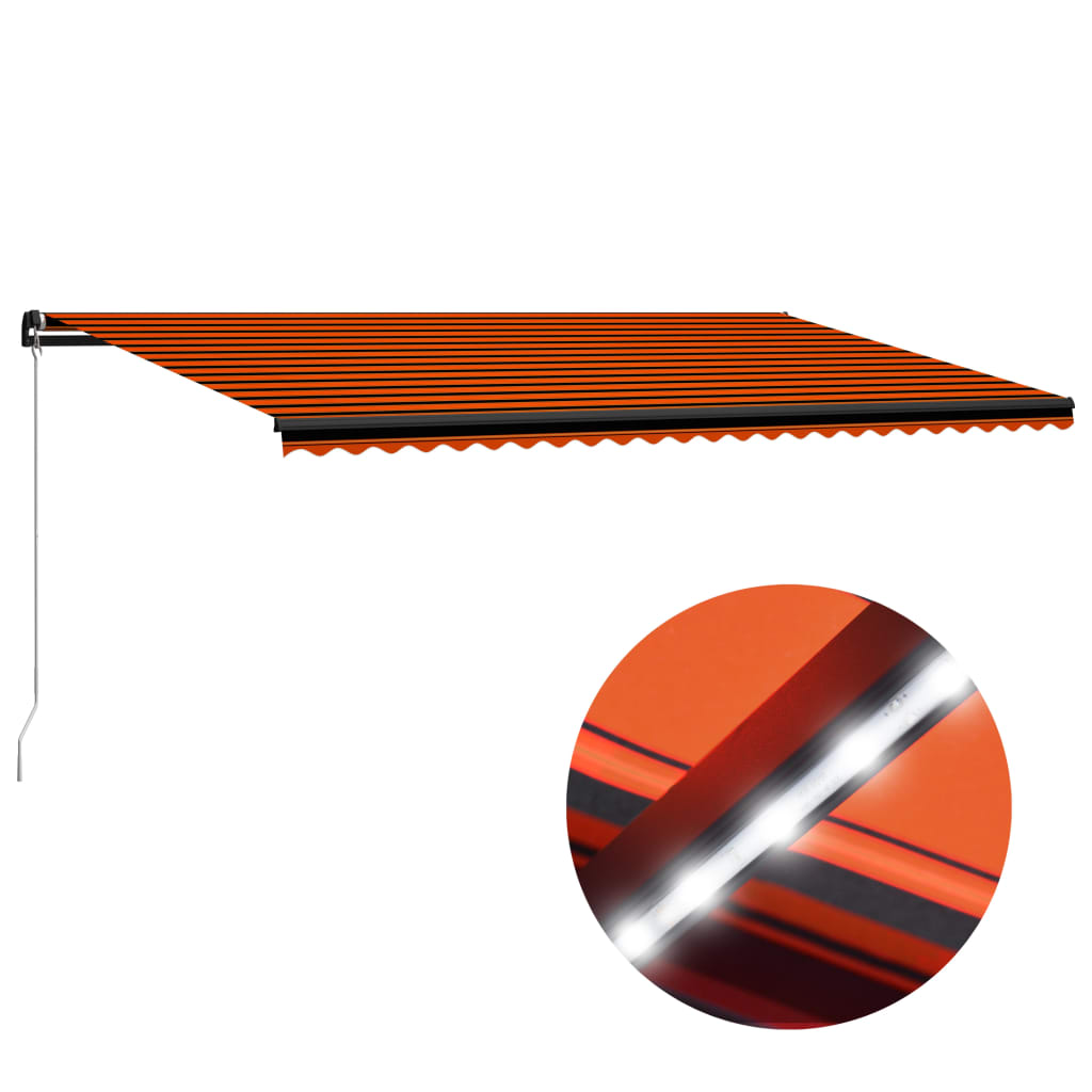 vidaXL Luifel handmatig uittrekbaar met LED 600x300 cm oranje en bruin