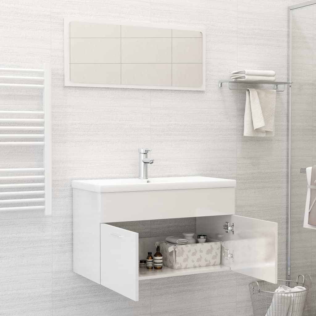 804797 vidaXL 2 Piece Bathroom Furniture Set High Gloss White Engineered Wood