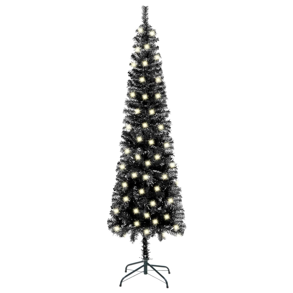 vidaXL Kerstboom met LED smal 120 cm zwart