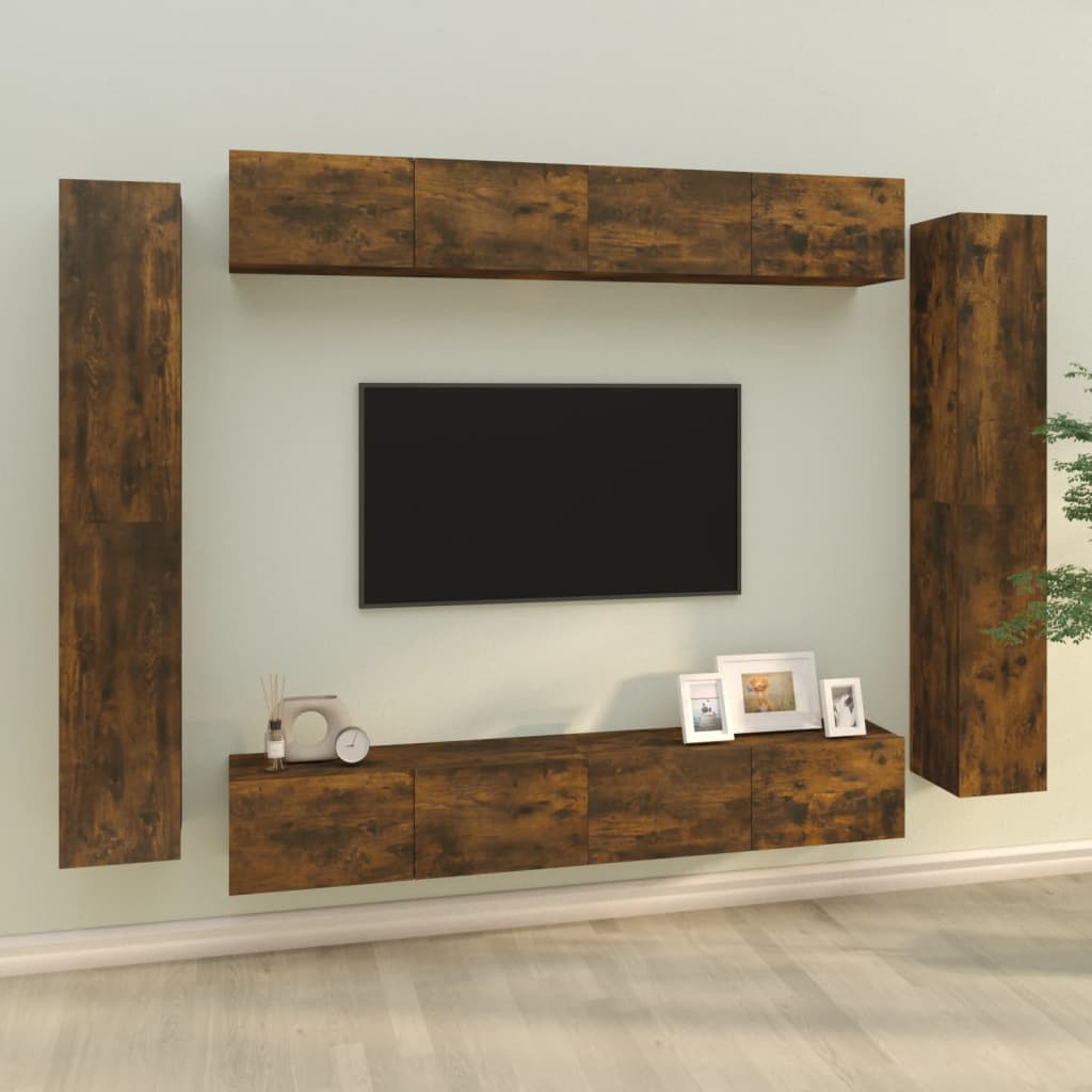 vidaXL 8-delige Tv-meubelset bewerkt hout gerookt eikenkleurig