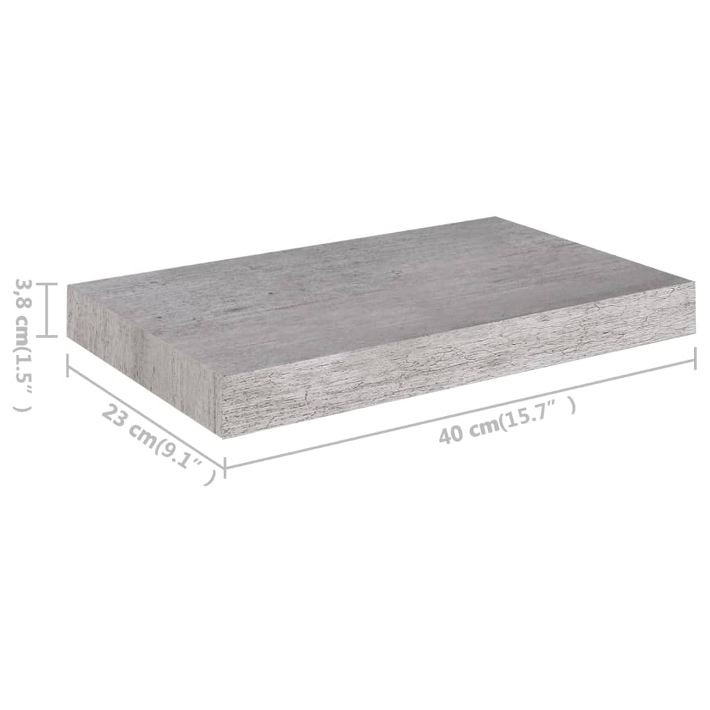 vidaXL Wandschappen 2 st zwevend 40x23x3,8 cm MDF betongrijs