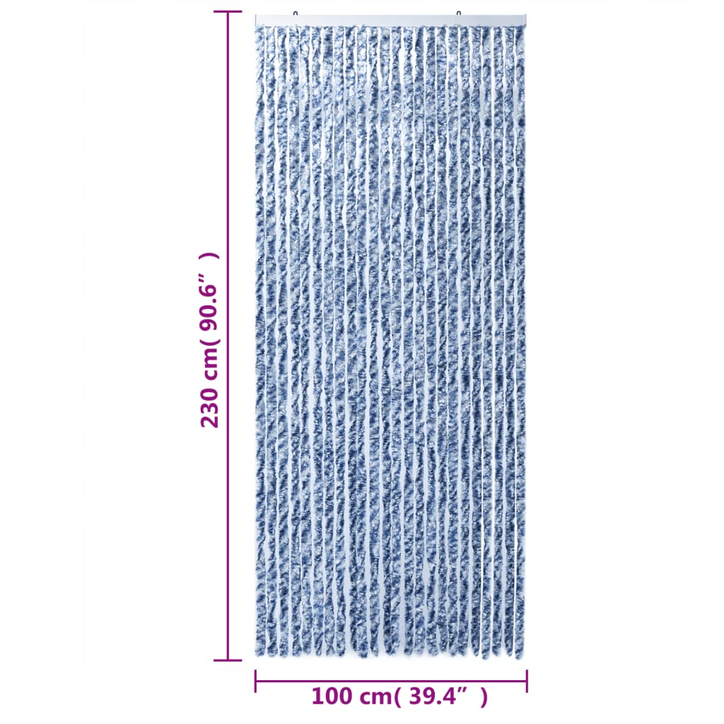 vidaXL Vliegengordijn 100x230 cm chenille blauw en wit
