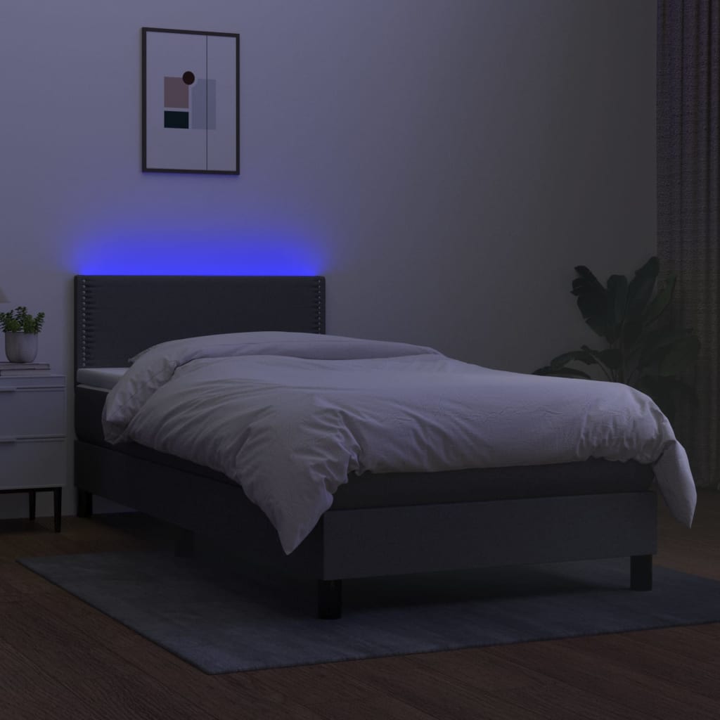vidaXL Boxspring met matras en LED stof donkergrijs 90x200 cm