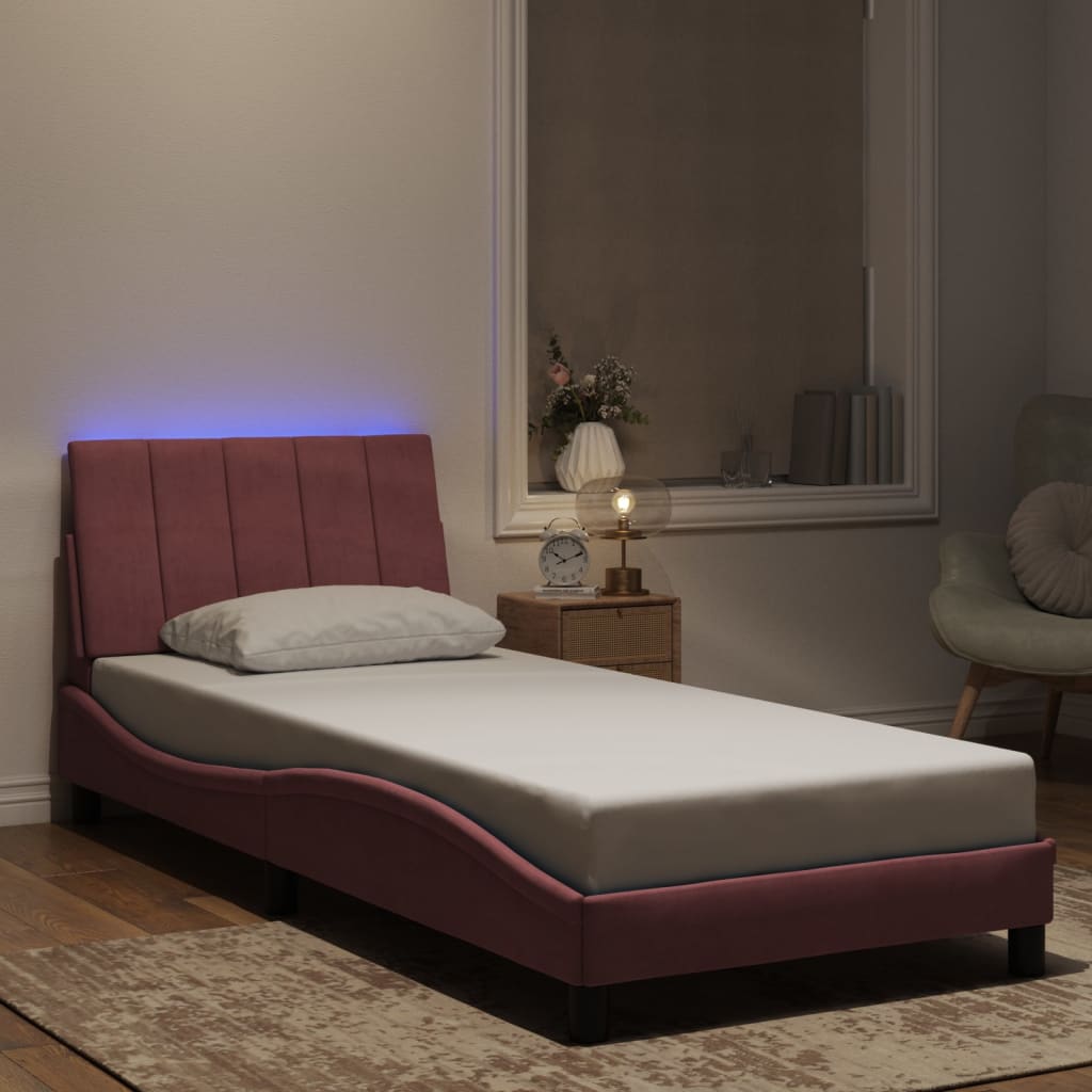 vidaXL Bedframe met LED-verlichting fluweel roze 80x200 cm