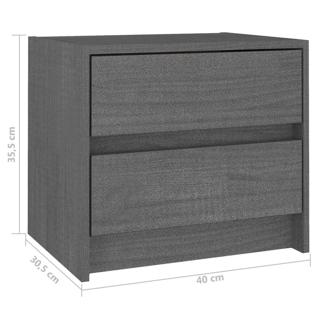 vidaXL Nachtkastjes 2 st 40x30,5x35,5 cm massief grenenhout grijs
