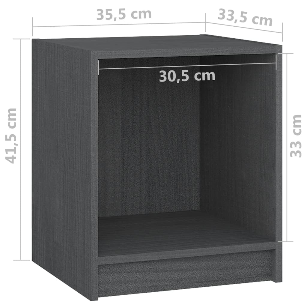 vidaXL Nachtkastjes 2st 35,5x33,5x41,5 cm massief grenenhout grijs
