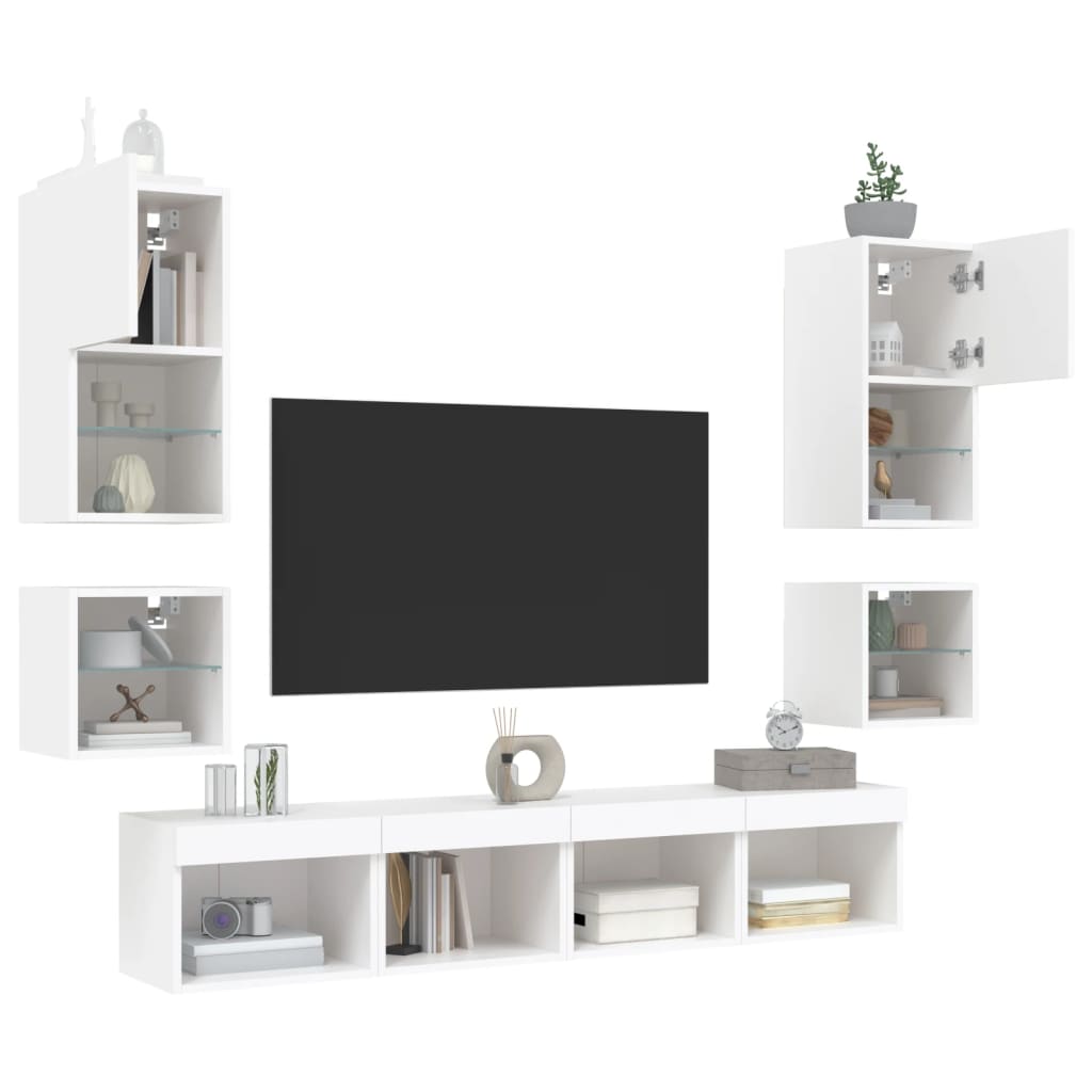 vidaXL 8-delige Tv-wandmeubelset met LED-verlichting bewerkt hout wit