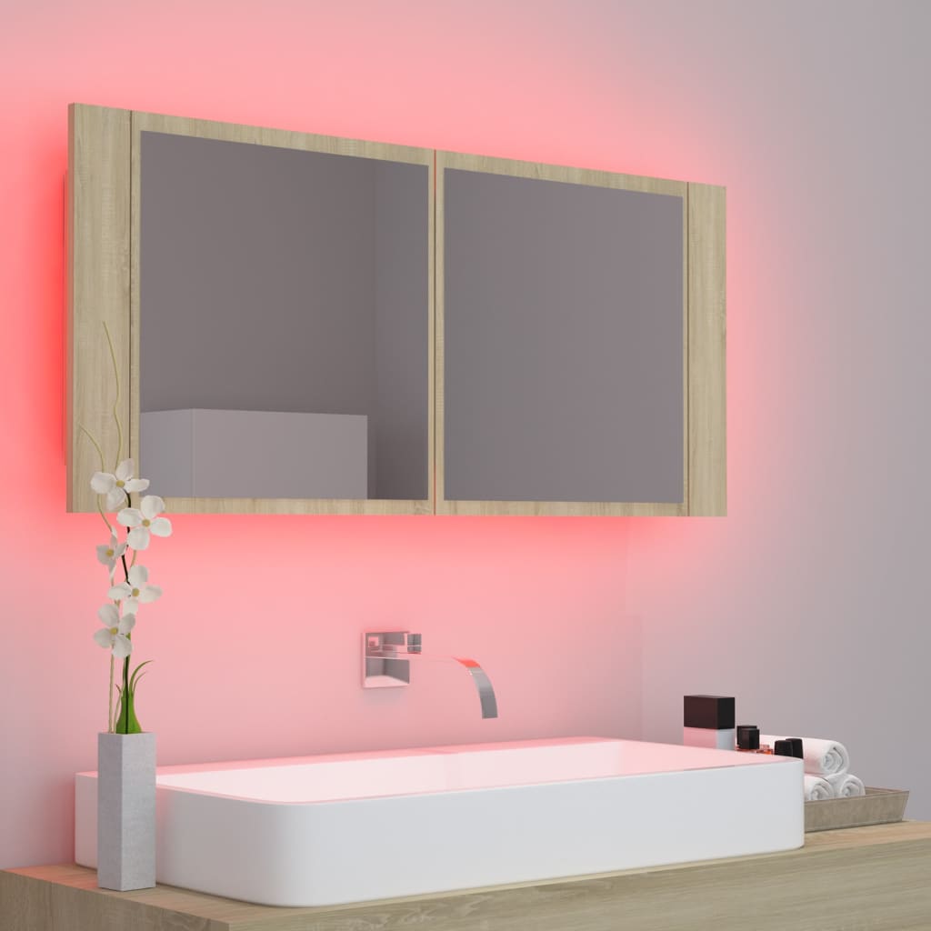 vidaXL Badkamerkast met spiegel en LED 100x12x45 cm sonoma eikenkleur