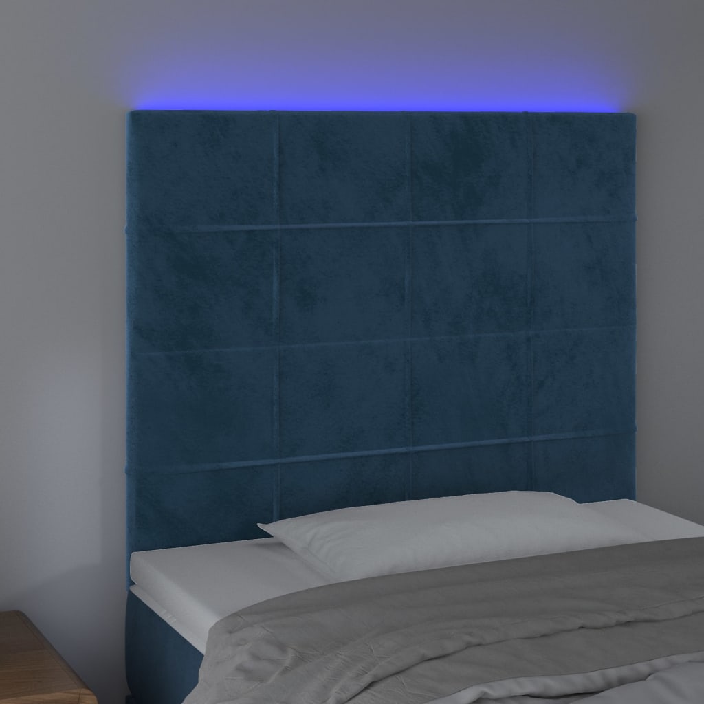vidaXL Hoofdbord LED 80x5x118/128 cm fluweel donkerblauw