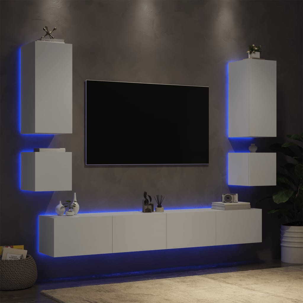 vidaXL 6-delige tv-wandmeubelset met LED-verlichting wit