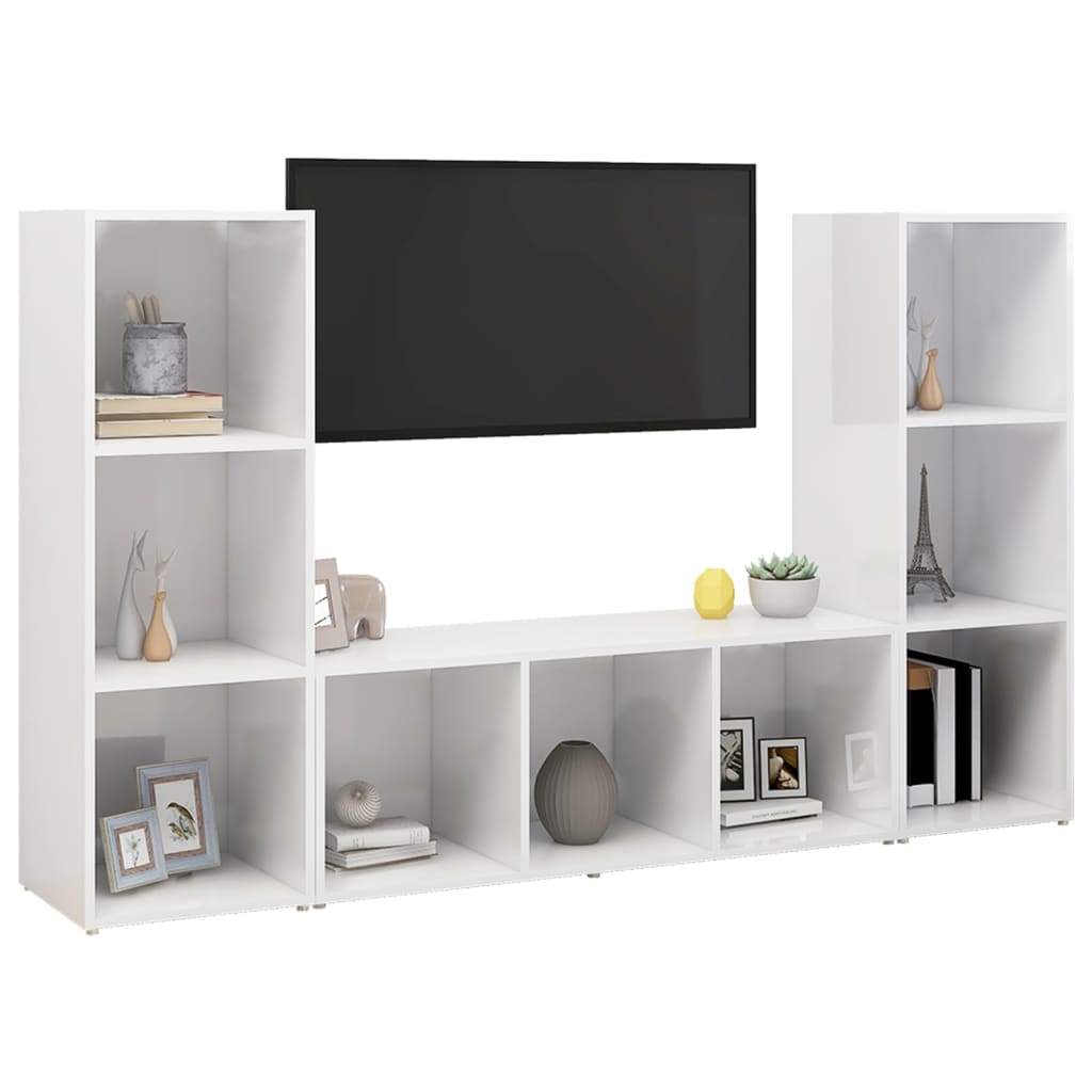 vidaXL Tv-meubelen 3 st 107x35x37 cm spaanplaat hoogglans wit