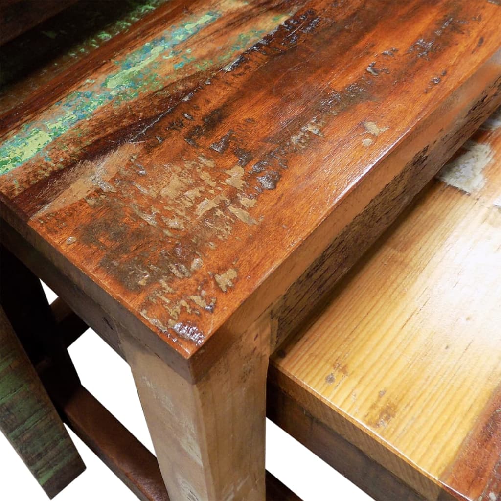 vidaXL 3-delige Bijzettafeltjesset vintage stijl gerecycled hout
