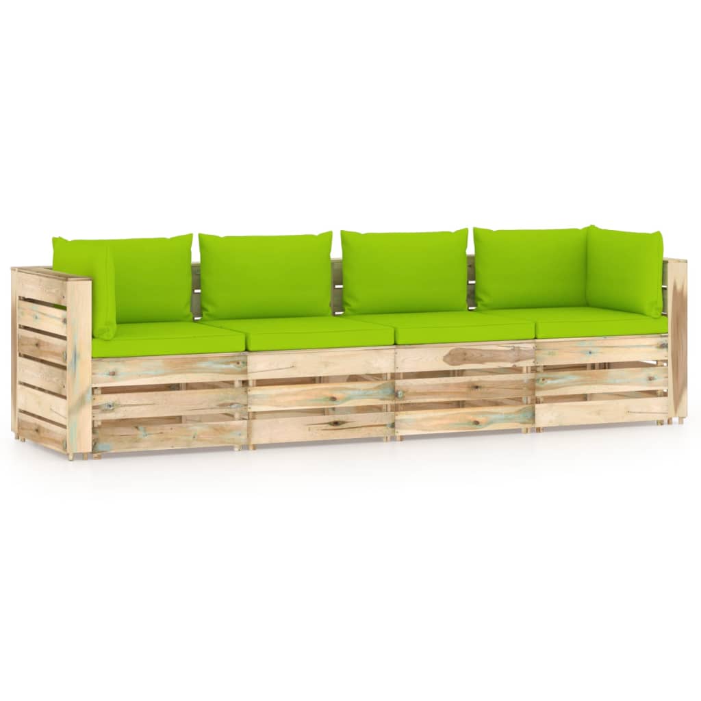 vidaXL Tuinbank 4-zits met kussens groen geïmpregneerd hout