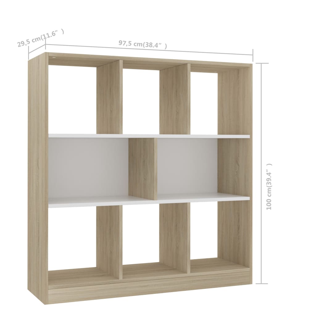 vidaXL Boekenkast 97,5x29,5x100 cm bewerkt hout eikenkleurig wit