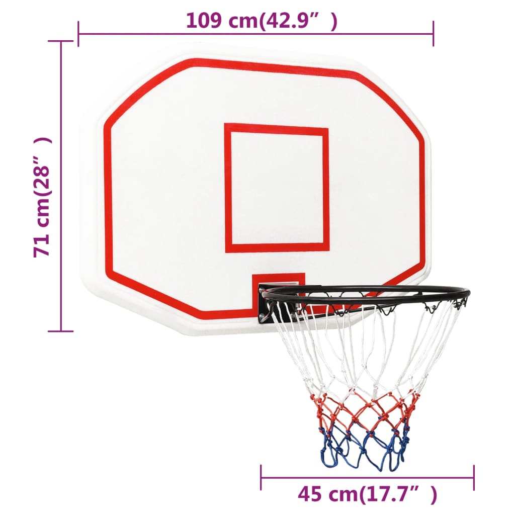 vidaXL Basketbalbord 109x71x3 cm polyetheen wit