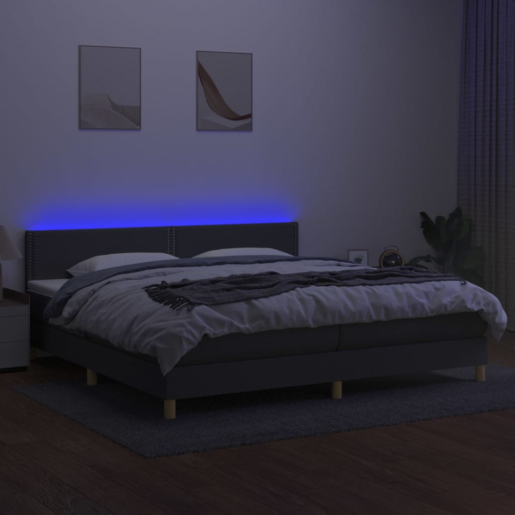 vidaXL Boxspring met matras en LED stof donkergrijs 200x200 cm