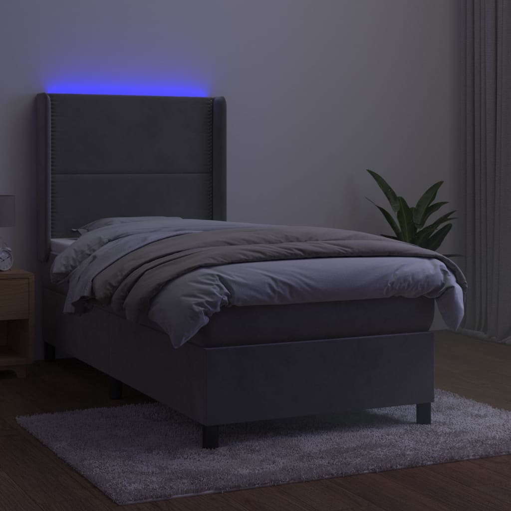 vidaXL Boxspring met matras en LED fluweel lichtgrijs 100x200 cm