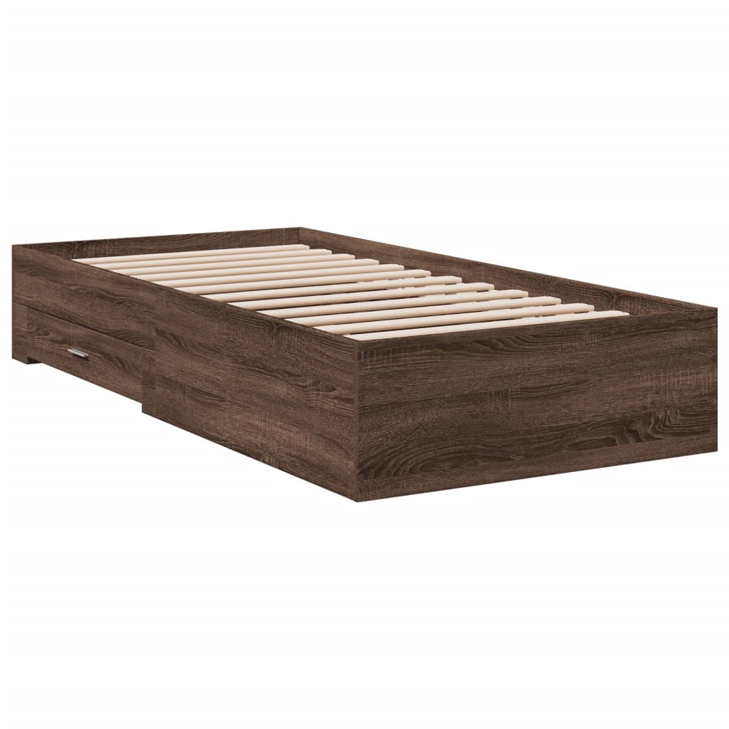 vidaXL Bedframe met lades bewerkt hout bruin eikenkleurig 90x190 cm