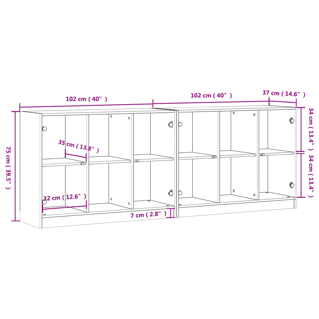 vidaXL Boekenkast met deuren 204x37x75 cm bewerkt hout betongrijs