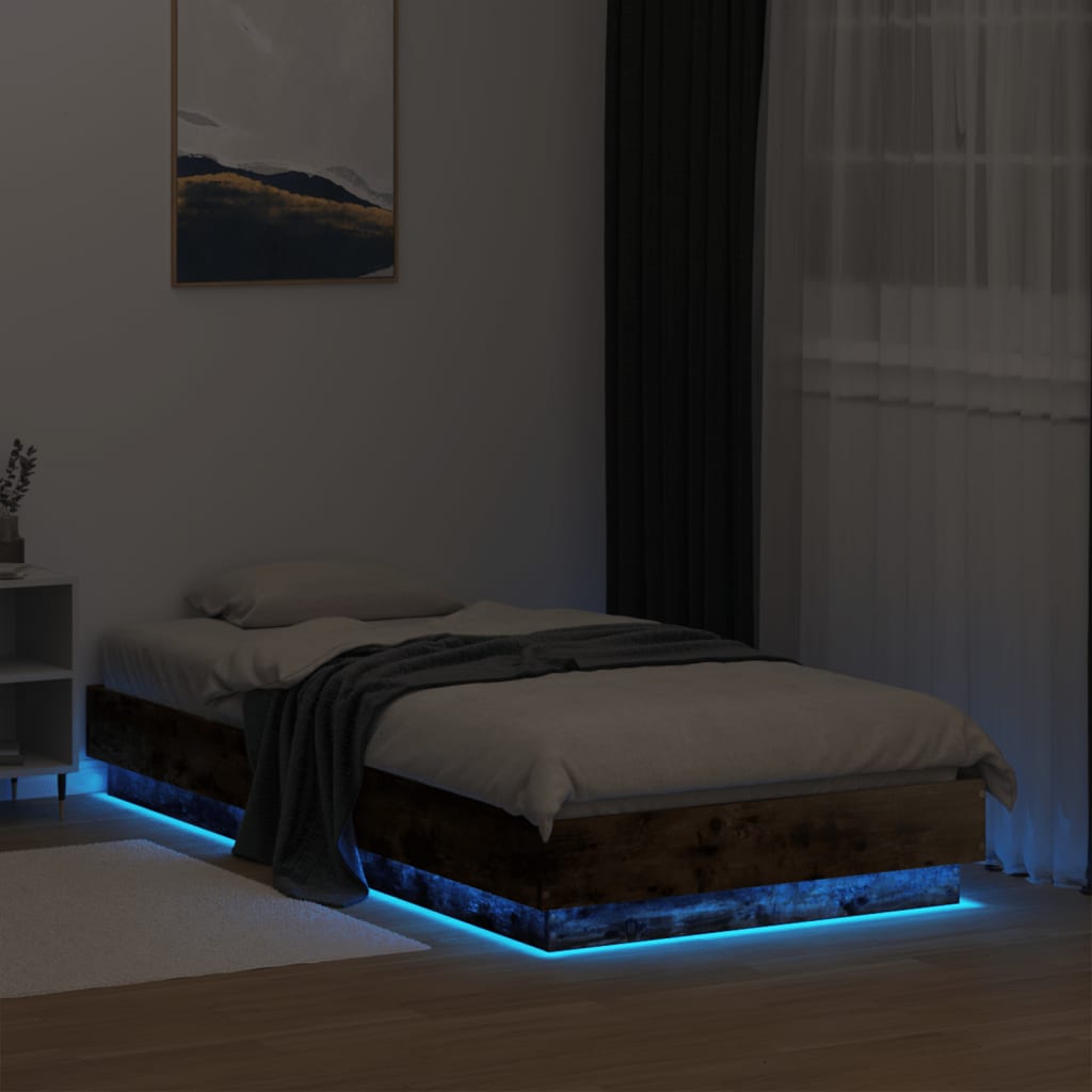 vidaXL Bedframe met LED-verlichting gerookt eikenkleurig 75x190 cm