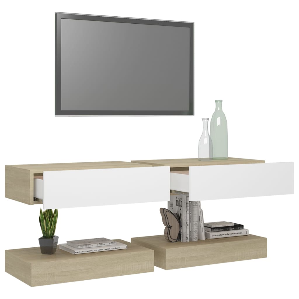 vidaXL Tv-meubelen 2 st met LED-verlichting 60x35 cm wit sonoma eiken