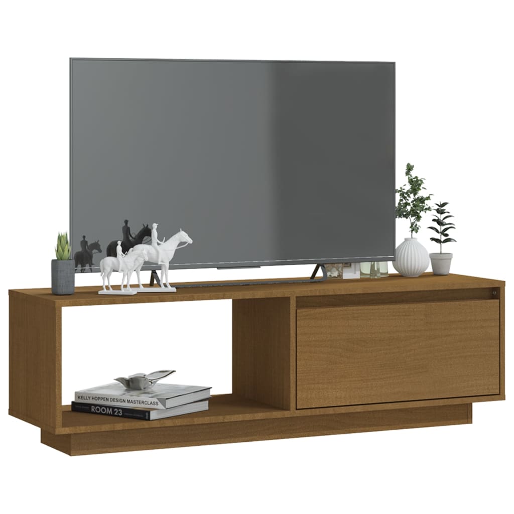 vidaXL Tv-meubel 110x30x33,5 cm massief grenenhout honingbruin