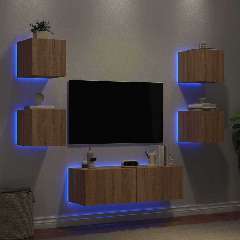 vidaXL 5-delige Tv-wandmeubelset met LED-verlichting sonoma eikenkleur