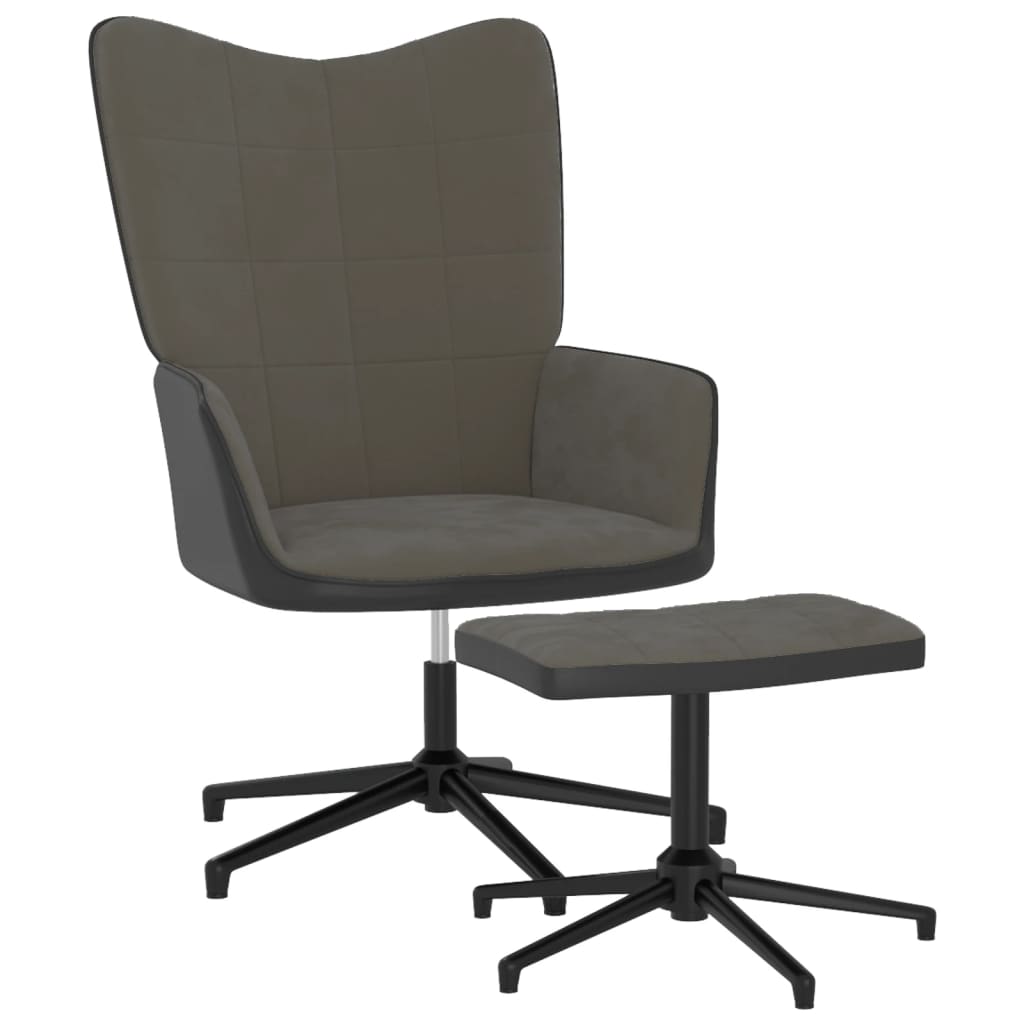 vidaXL Relaxstoel met voetenbank fluweel en PVC donkergrijs