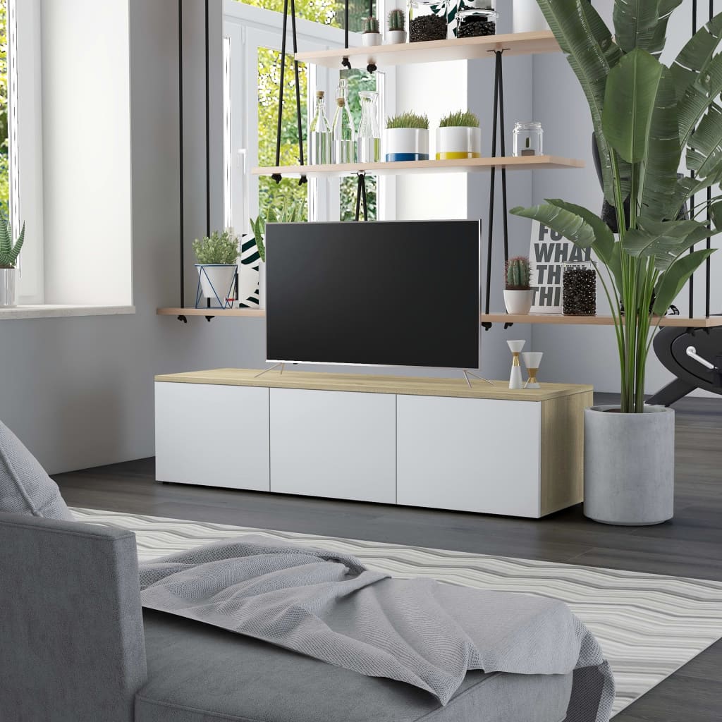 vidaXL Tv-meubel 120x34x30 cm spaanplaat wit en sonoma eikenkleurig