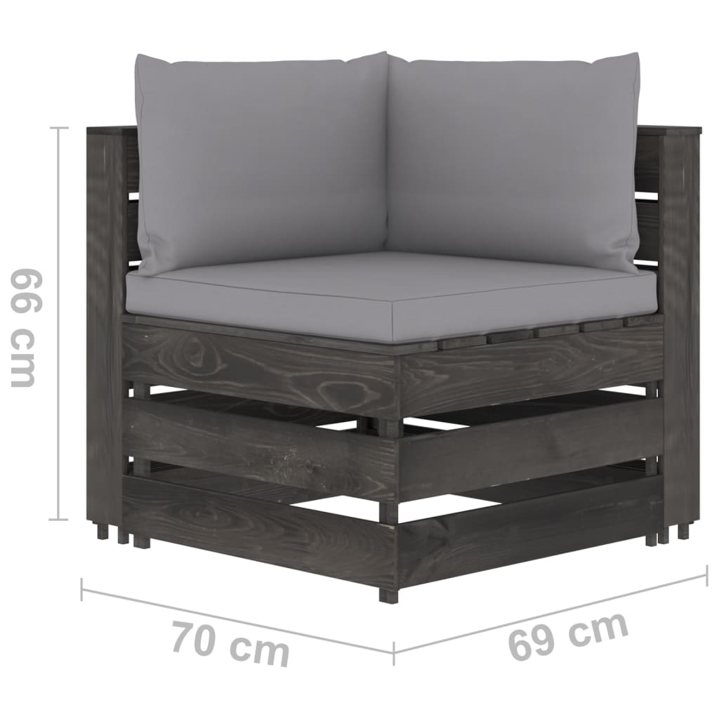 vidaXL 10-delige Loungeset met kussens grijs geïmpregneerd hout