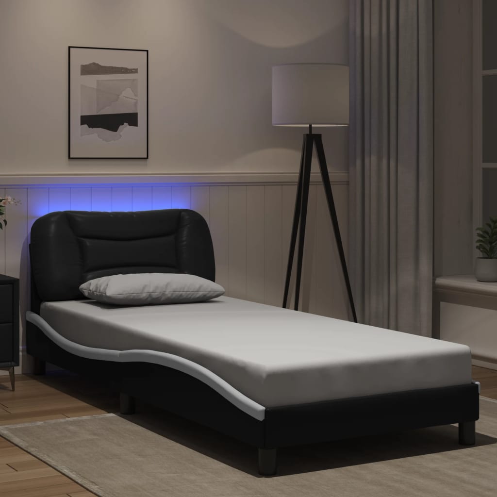 vidaXL Bedframe met LED-verlichting kunstleer zwart en wit 80x200 cm