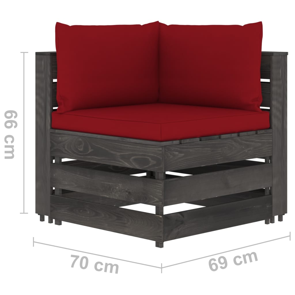 vidaXL 11-delige Loungeset met kussens grijs geïmpregneerd hout