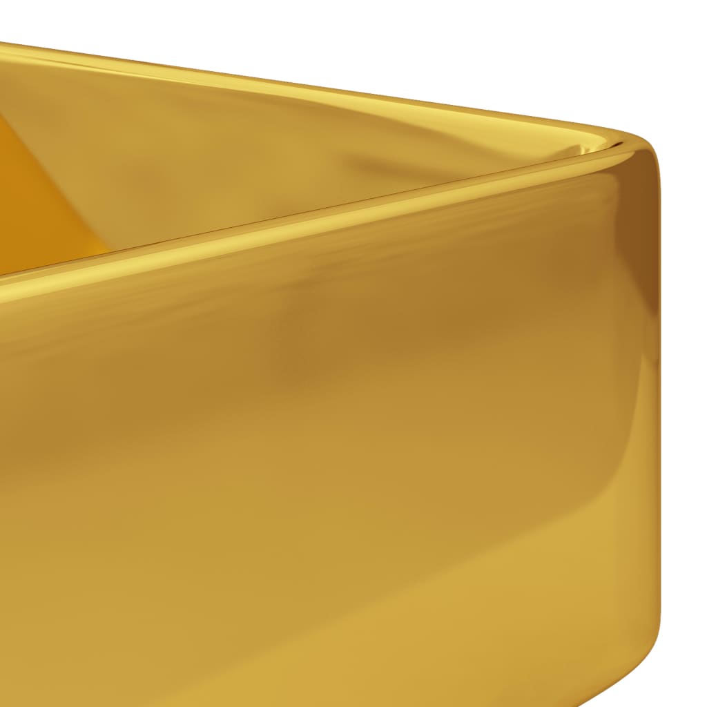 vidaXL Wastafel met kraangat 48x37x13,5 cm keramiek goudkleurig