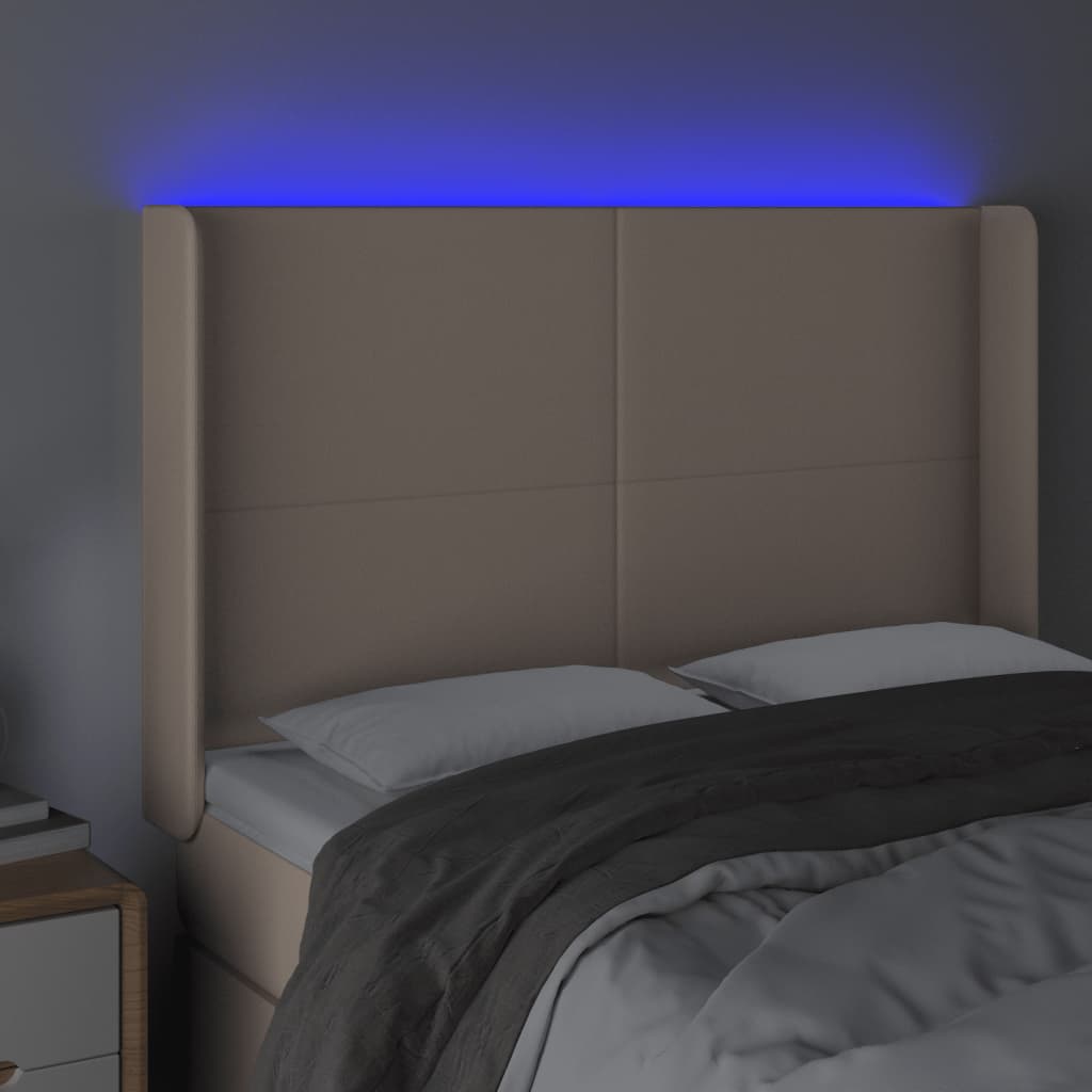 vidaXL Hoofdbord LED 147x16x118/128 cm kunstleer cappuccinokleurig