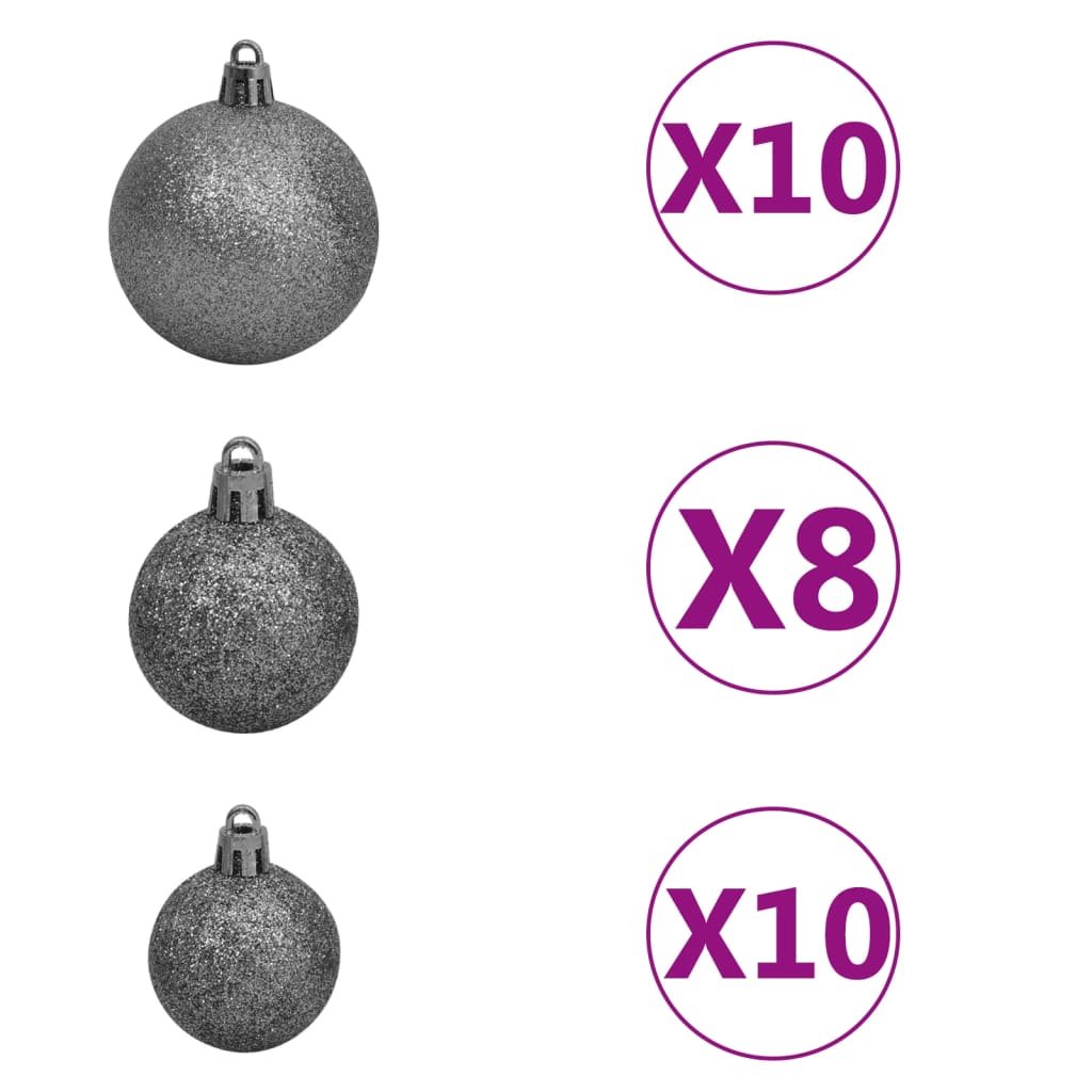 vidaXL Kunstkerstboom met LED's en kerstballen 210 cm PVC zwart