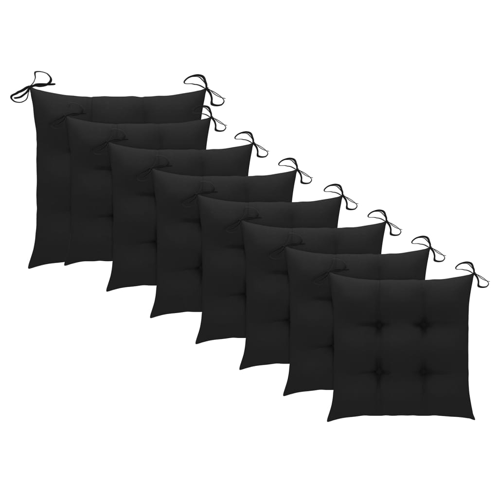 vidaXL Tuinstoelen 8 st met zwarte kussens massief teakhout