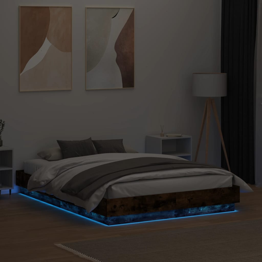 vidaXL Bedframe met LED-verlichting gerookt eikenkleurig 120x190 cm