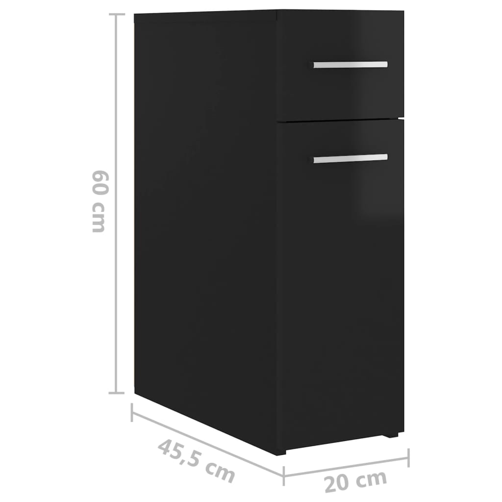 vidaXL Apothekerskast 20x45,5x60 cm spaanplaat hoogglans zwart