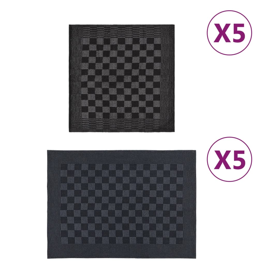 vidaXL 10-delige Keukendoekenset katoen zwart en grijs