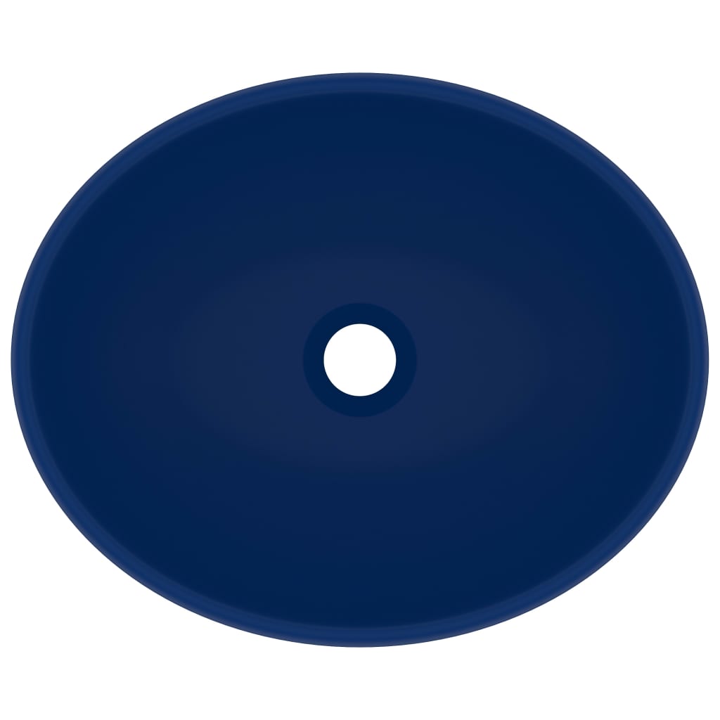 vidaXL Wastafel ovaal 40x33 cm keramiek mat donkerblauw