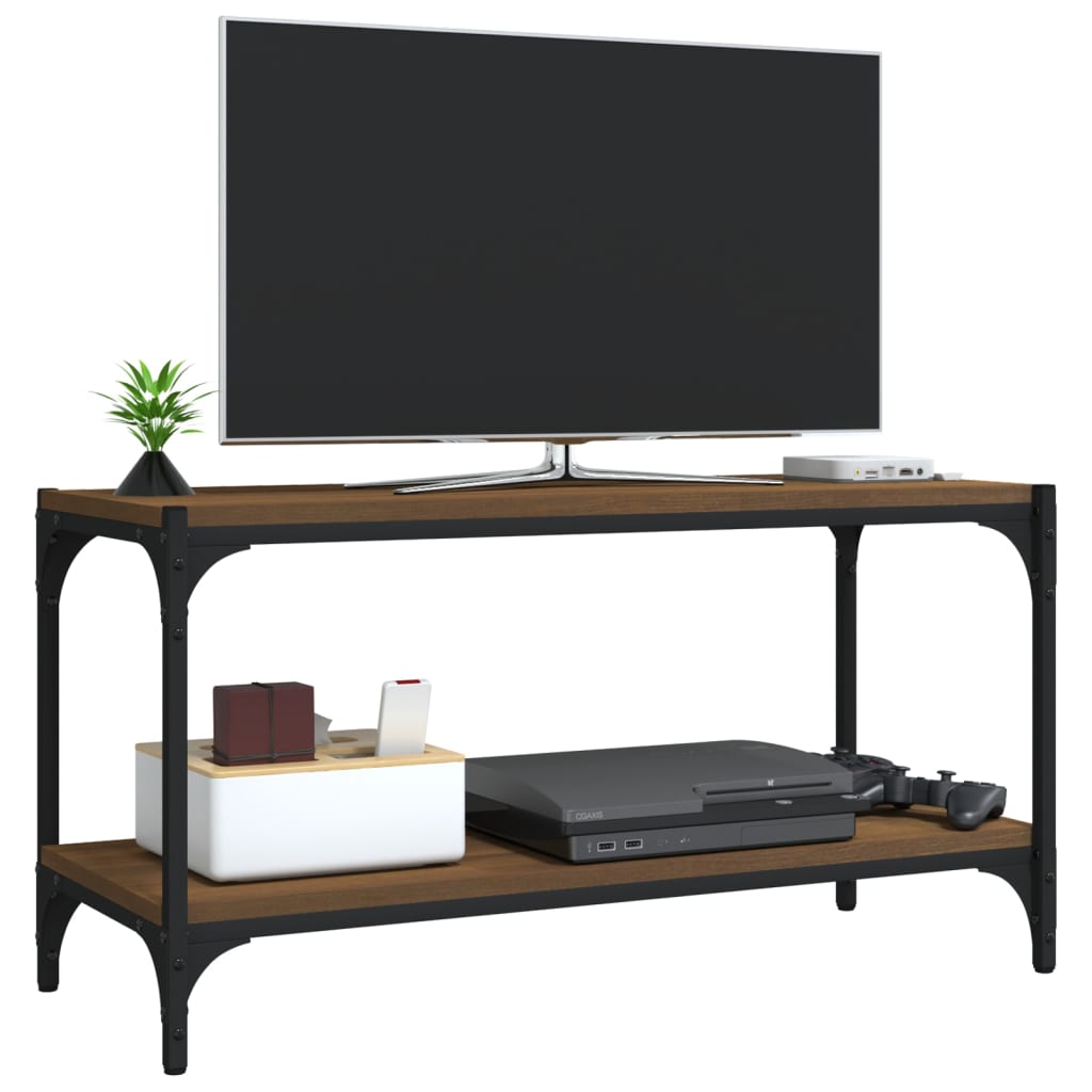vidaXL Tv-meubel 80x33x41 cm bewerkt hout en staal bruin eikenkleur